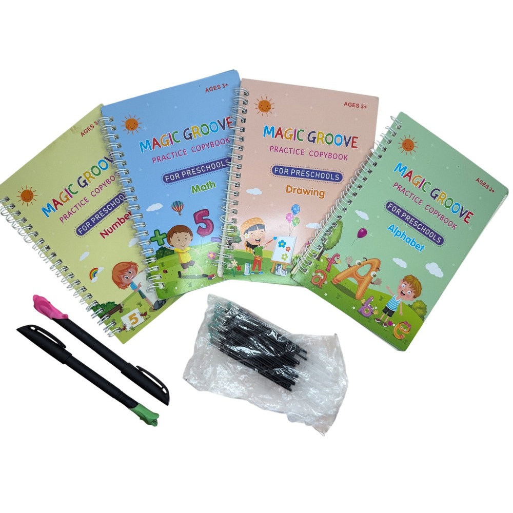 Magic Groove 4 Pack Practice Copybooks Preschool Math Alphabet Drawing Pens Inks